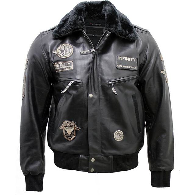 (4XL) Men's Black Flight Jacket with Detachable Collar
