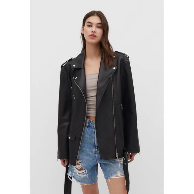 Stradivarius Oversized faux leather biker jacket Black M