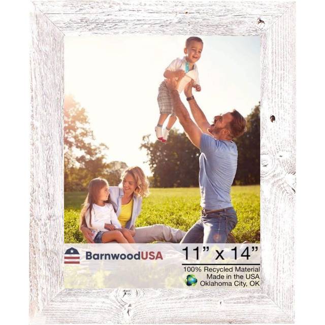BARNWOODUSA | Farmhouse 11x14 Picture Frame | 1 1/2 inch Molding | 100% Reclaimed Wood | Rustic | White Wash