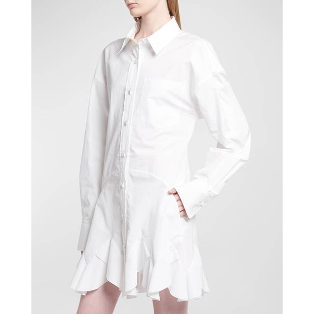 Ruffled Button-Front Shirtdress - PURE WHITE