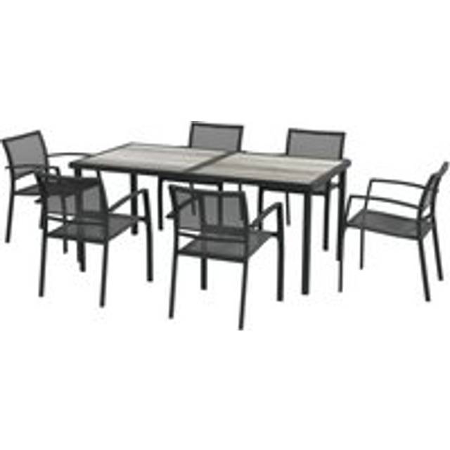 Outsunny 7 Pieces Garden Dining Set, Stackable Chairs, Outdoor Patio Dining Set, 6 Seater Outdoor Table And Chairs W/ Breathable Mesh Seat