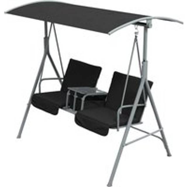 Outsunny 2 Seater Garden Swing Chair Patio Rocking Bench W/ Tilting Canopy, Double Padded Seats, Storage Bag And Tray, Black
