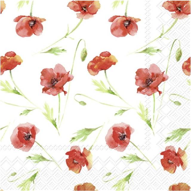 IHR Spring Poppy Red Printed Cocktail Paper Napkins 20 Disposable 3-Ply