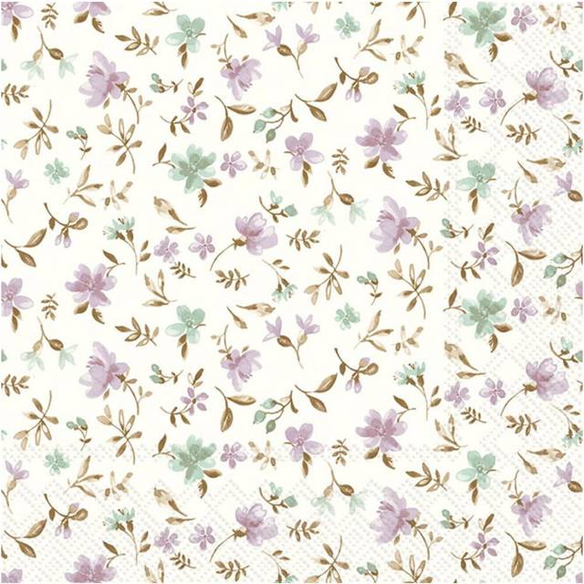 IHR Flowers Lilac/Green Print Cocktail Paper Napkins 20 Disposable 3-Ply