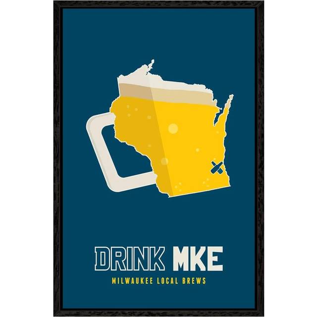 Drink MKE, Milwaukee Beer by Benton Park Prints - Graphic Art Print on Canvas - Black Framed (66.04 cm H x 45.72 cm W)