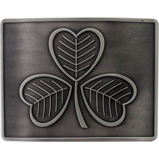 (Shamrock Antique) Kilt Belt Buckle Mens Irish Shamrock Design 4 Finishes Scottish Made