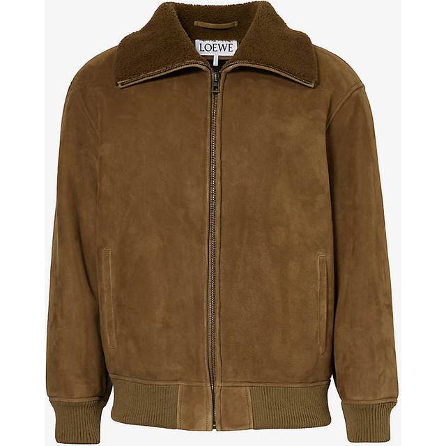 Loewe Mens Khaki Green Shearling-lining Relaxed-fit Suede Bomber Jacket 38 - KHAKI GREEN