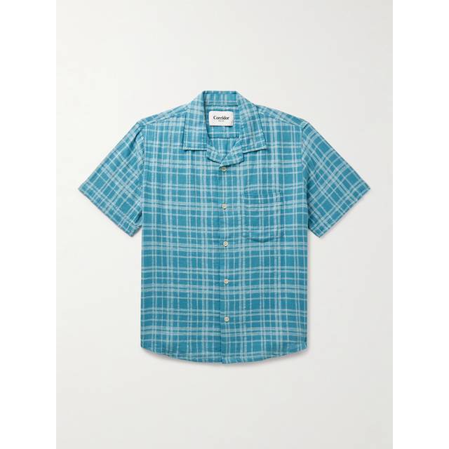 Corridor - Camp-Collar Checked Cotton and Linen-Blend Shirt - Men - Blue - XL