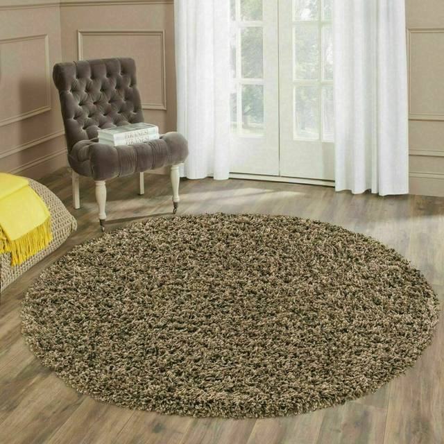 MODERN Circle Round Verona Shaggy Rugs Thick Pile Floor Round Mats Area Rugs - Dark Biege (120cm W X 120cm L)