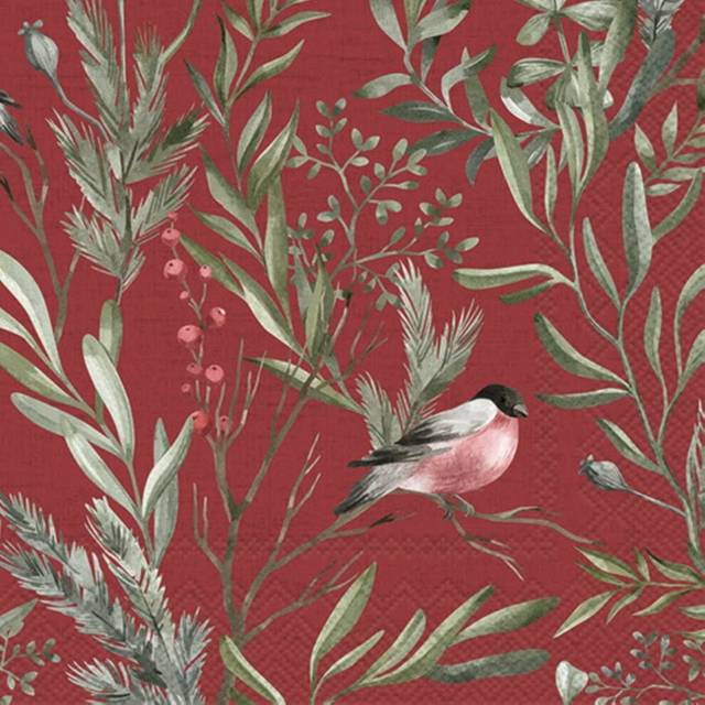 Christmas Robin Leaves Printed Cocktail Paper Napkin 20-Pack Disposable 3-Ply
