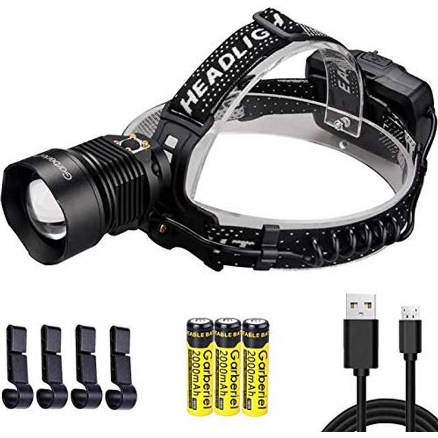 LED Head Torch Super Bright 12000 Lumens, USB Rechargeable XHP90 High Lumens Powerful Headlamp with 3 Pack Batteries, 3 Modes Waterproof Zoomable