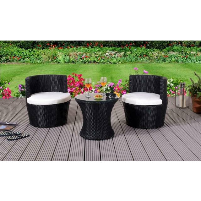 (Black, Without Cover) 3 Piece Rattan Bistro Stackable Patio Garden Furniture Set