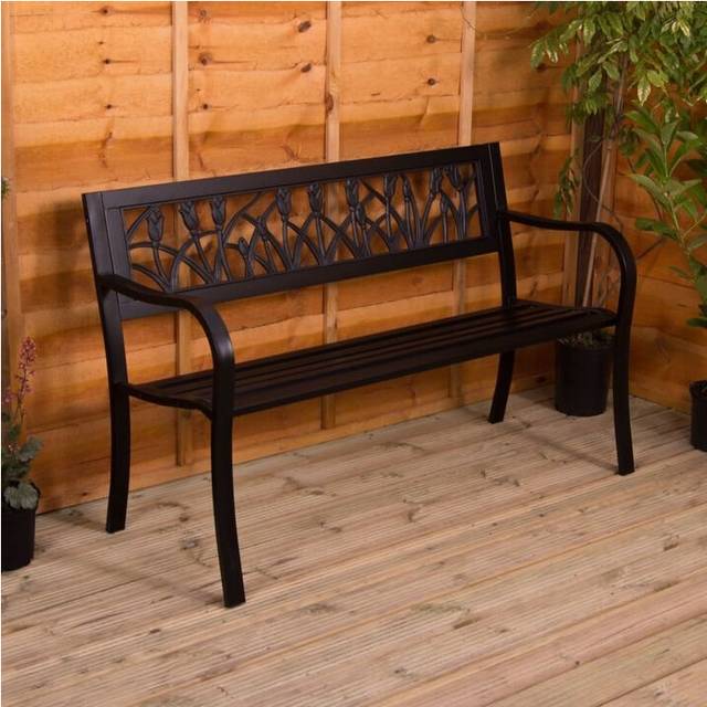 (Tulip) 3 Seater Garden Bench Metal Seat Armrests