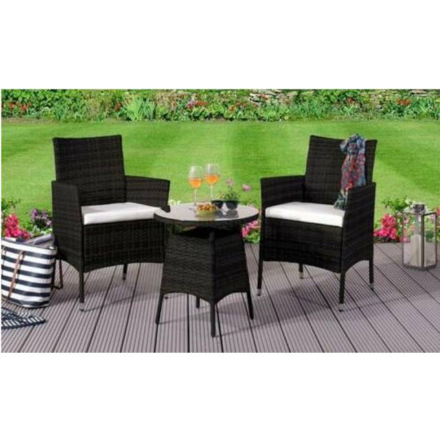 (Black, Without Cover) 3PC Rattan Bistro Set Outdoor Garden Patio Furniture