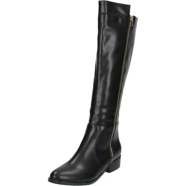 (UK 4, Black/Gold (Black)) Ladies Spot On Knee High Boots