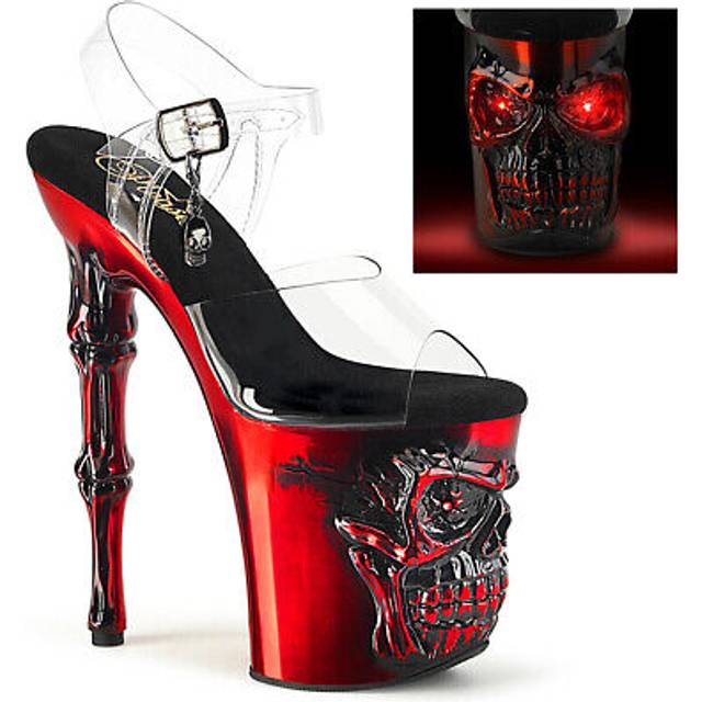 (UK 2/EU 35/US 5) Pleaser  Sandals RAPTURE-808-LT Clr/Satin Red Chrome