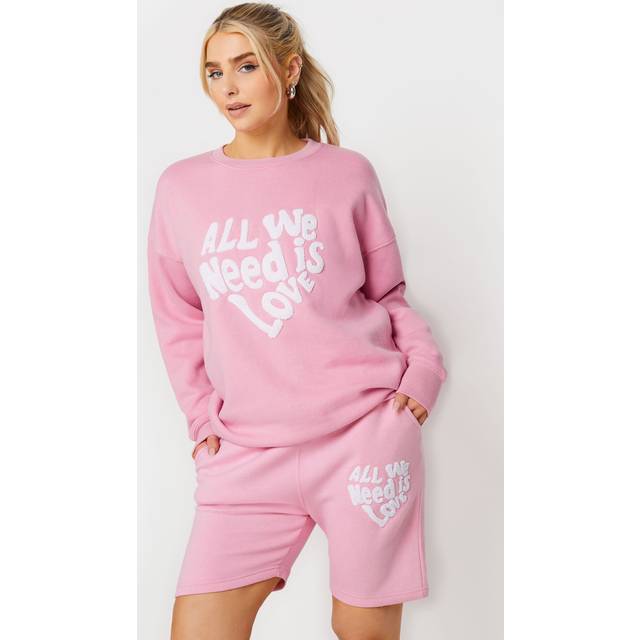 Pink 'All We Need Is Love' Slogan Jogger Shorts L-Xl Pixiegirl Regular | Petite Women's Casual Shorts - L-XL