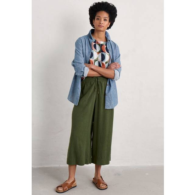 Seasalt Cornwall Green Sea Heart Linen Blend Culottes
