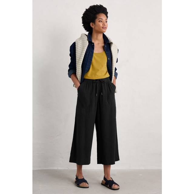 Seasalt Cornwall Black Sea Heart Linen Blend Culottes