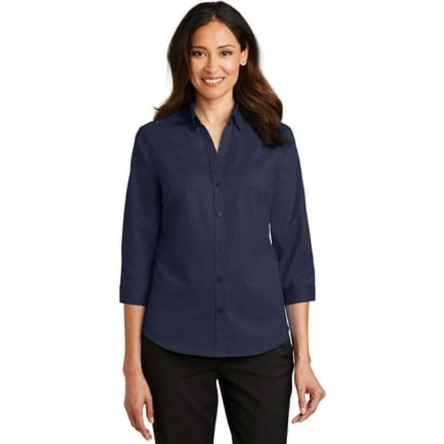 Port Authority Ladies 3/4-Sleeve SuperPro Twill Shirt. L665 True Navy
