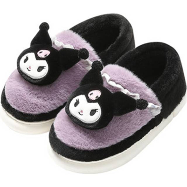 (  Kuromi,   41-42=Foot Length25.5-26cm) Sanrio Slippers Hello Kitty Plush Shoes Kuromi My Melody Home Cotton Slippers