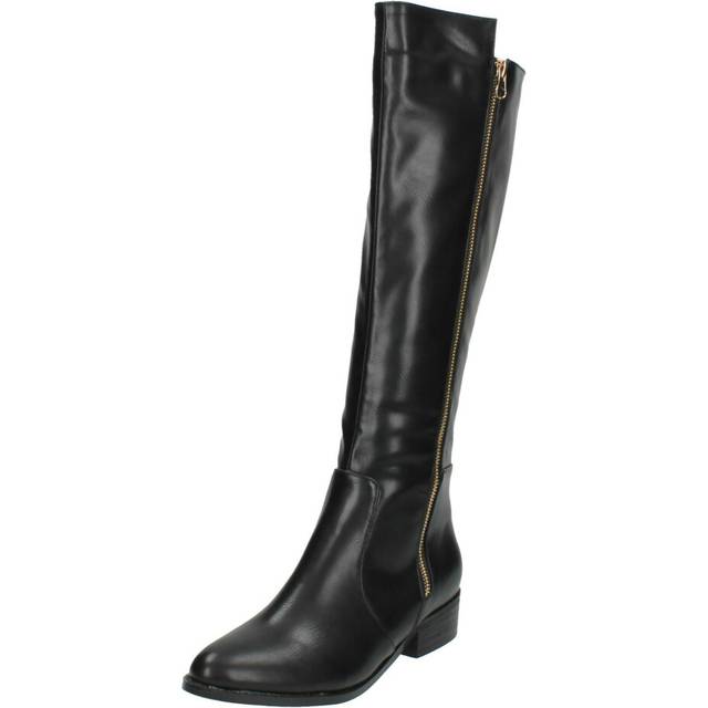 (UK 3, Black/Gold (Black)) Ladies Spot On Knee High Boots