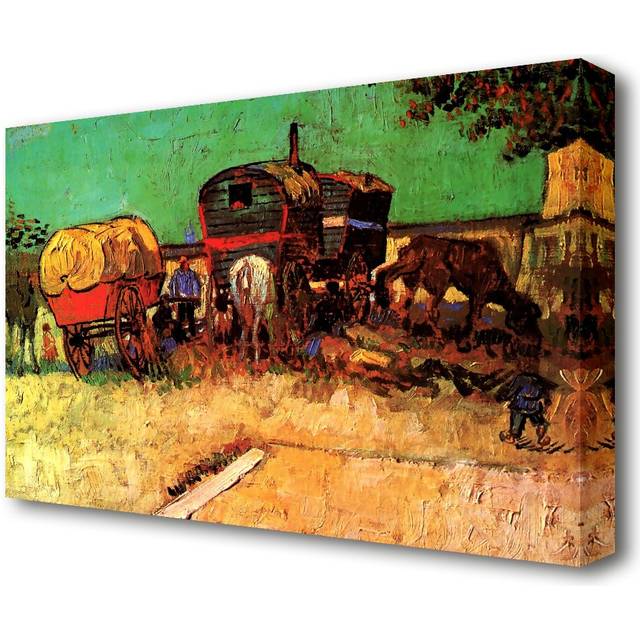 'Encampment of Gypsies with Caravans' by Vincent Van Gogh Oil Painting Print on Wrapped Canvas (66 cm H x 101.6 cm W)