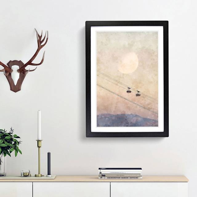 Cable Car to the Moon - Picture Frame Painting Print - Black Framed (63cm H x 45cm W x 2cm D)