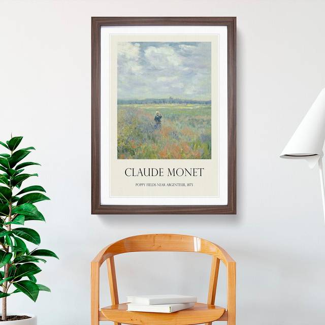 Poppy Fields Near Argenteuil Print by Claude Monet - Picture Frame Painting - Walnut Framed (36cm H x 27cm W x 2cm D)