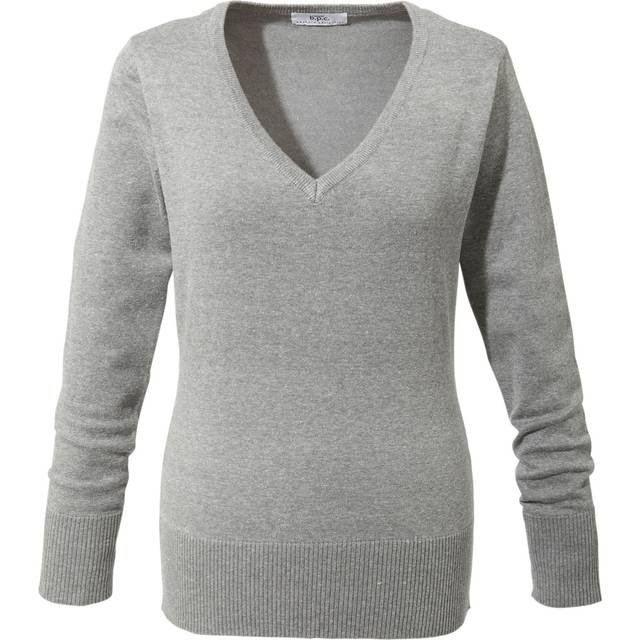 bonprix Smooth Knit V-Neck Jumper - Light Grey Marl