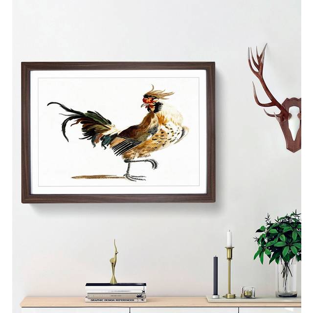 A Rooster by Johan Teyler - Picture Frame Painting Print on Paper - Walnut Framed (24cm H x 33cm W x 2cm D)