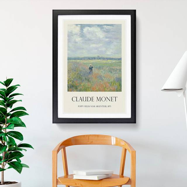 Poppy Fields Near Argenteuil Print by Claude Monet - Picture Frame Painting - Black Framed (65cm H x 48cm W x 2cm D)