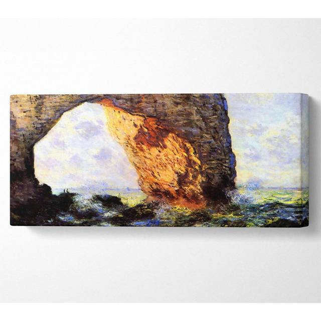 Monet the Cliff at Etretat - Wrapped Canvas Art Prints - Multicolour (50.8cm H x 121.9cm W x 10cm D)