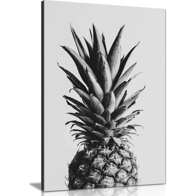Panther Print Fine Art Prints Black & White Pineapple Close Up Artistic Framed Canvas Print, Pictures For Home Walls, Bedroom, Living Room & Bathroom (46cm H x 31cm W)