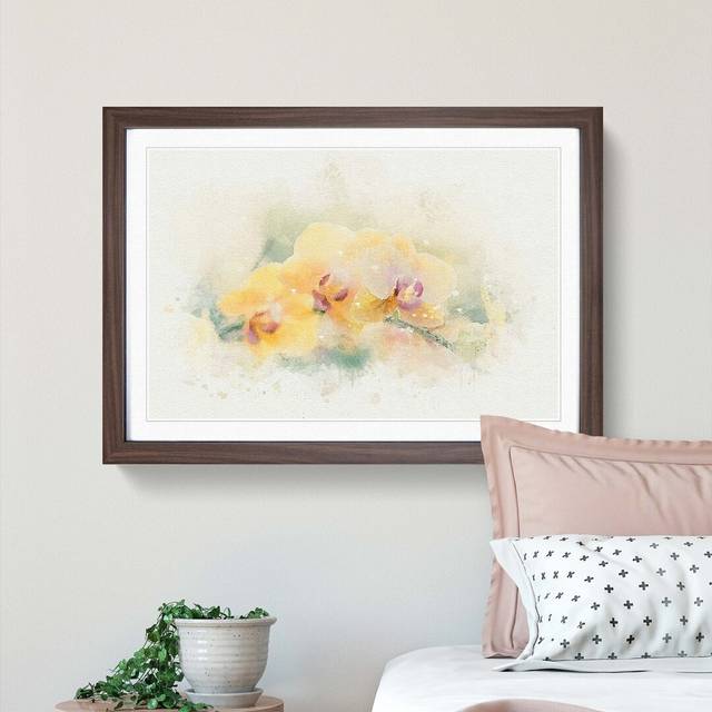 Yellow Orchids in Abstract - Picture Frame Graphic Art Print - Walnut (50cm H x 76cm W x 2cm D)