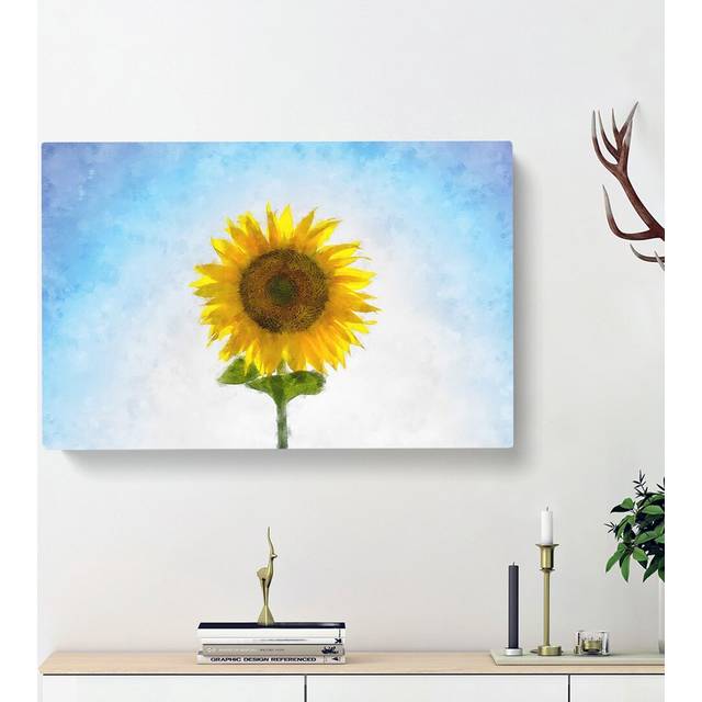 Yellow Sunflower Catching Rays - Wrapped Canvas Painting Print (40cm H x 60cm W x 3cm D)