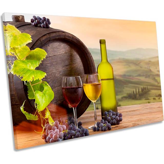 Wine Barrel Glasses Kitchen Framed - Wrapped Canvas Art Prints (30.5cm H x 45.7cm W x 2cm D)
