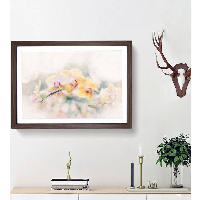 Yellow Orchids - Picture Frame Painting Print - Walnut Framed (62cm H x 87cm W x 2cm D)