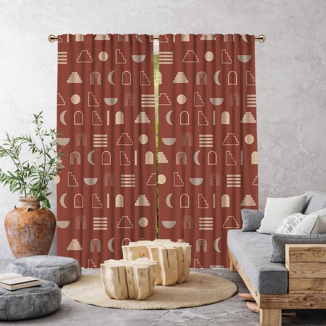 Iota Semi Sheer Curtains - Brick (140cm Width x 300cm Drop)