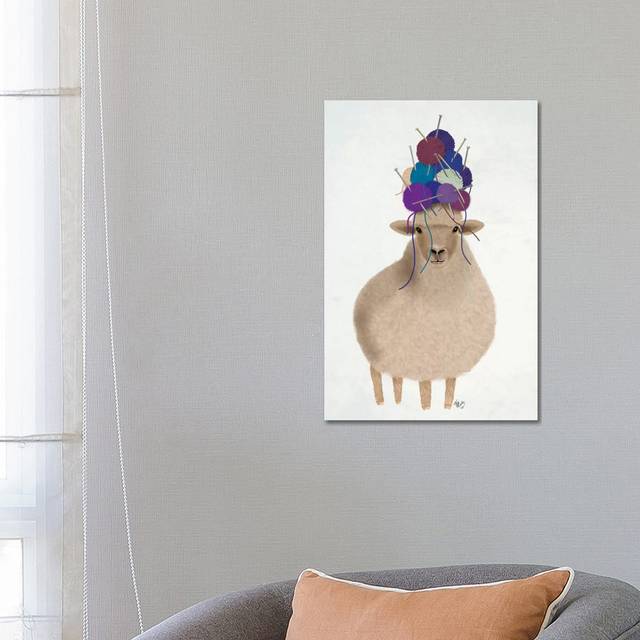 Sheep with Wool Hat, Full by Fab Funky - Wrapped Canvas Graphic Art (66.04 cm H x 45.72 cm W x 1.91 cm D)