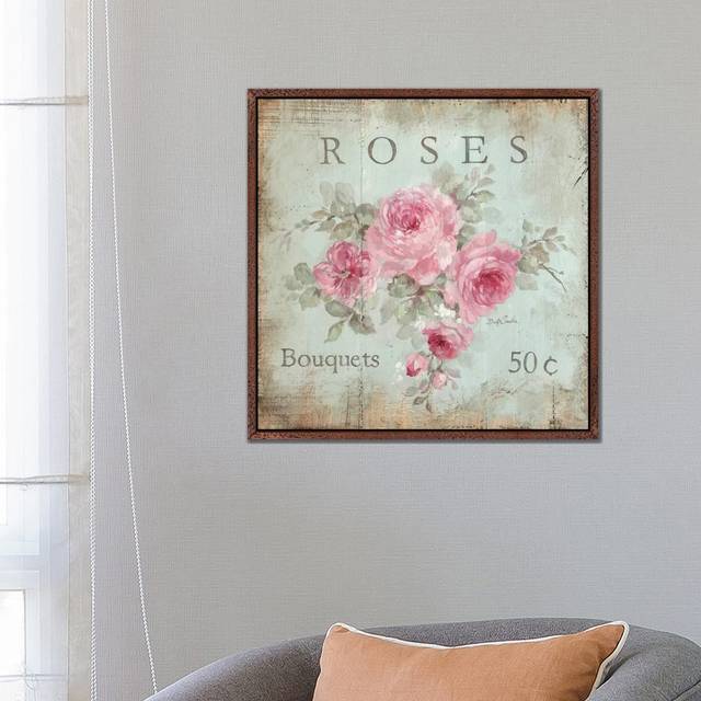 Rose Bouquets (50 Cents) by Debi Coules - Graphic Art Print on Canvas - Brown Framed (66.04 cm H x 66.04 cm W)