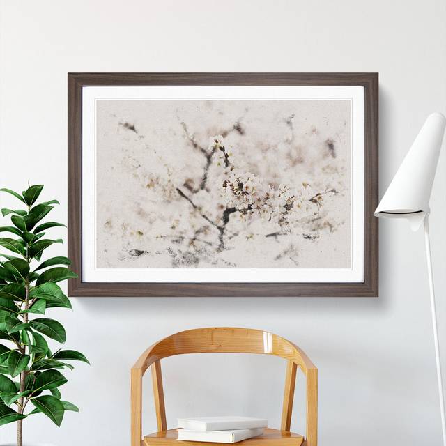 Pink Cherry Blossom Flowers Vol.7 - Picture Frame Graphic Art - Walnut Framed (27cm H x 36cm W x 2cm D)