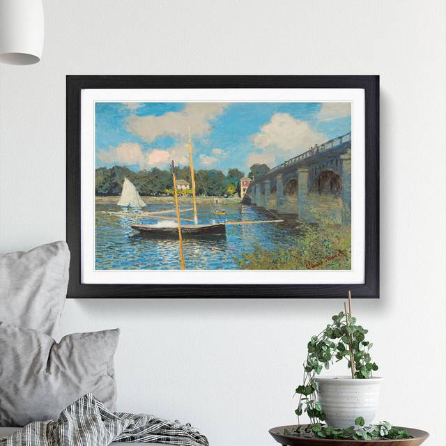 The Bridge at Argenteuil by Claude Monet - Picture Frame Painting - Black Framed (48cm H x 65cm W x 2cm D)