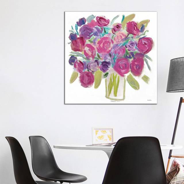 Pink Roses on White by Farida Zaman - Wrapped Canvas Painting (93.98 cm H x 93.98 cm W)