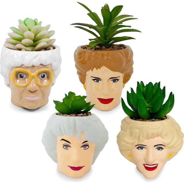 The Golden Girls Face Mini Ceramic Planter With Faux Succulent | Set of 4