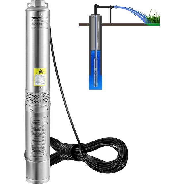 Vevor SJQSBNZMC05HPPECMV1 Deep Well Submersible Pump, 0.5 HP 115V&60Hz, 28gpm Flow 167 ft. Head