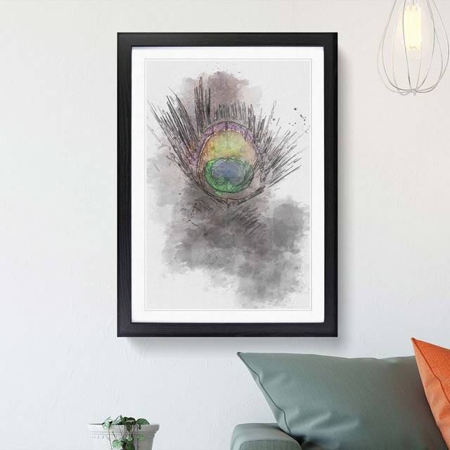 Purple Peacock Feather in Abstract - Picture Frame Graphic Art Print - Black (60cm H x 40cm W x 2cm D)