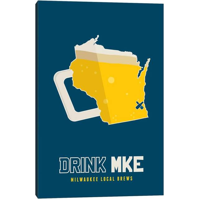 Drink MKE, Milwaukee Beer by Benton Park Prints - Graphic Art Print on Canvas - Wrapped Canvas (101.6 cm H x 66.04 cm W x 3.175 cm D)