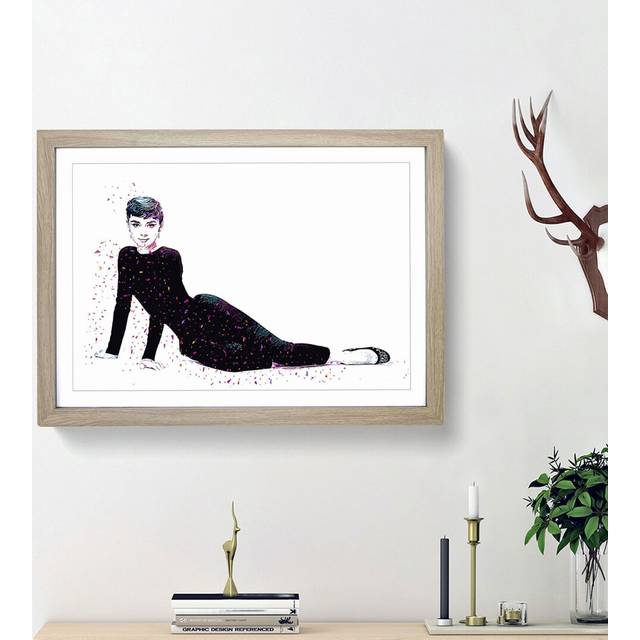 Audrey Hepburn in Abstract - Picture Frame Painting Print - Oak Framed (48cm H x 65cm W x 2cm D)