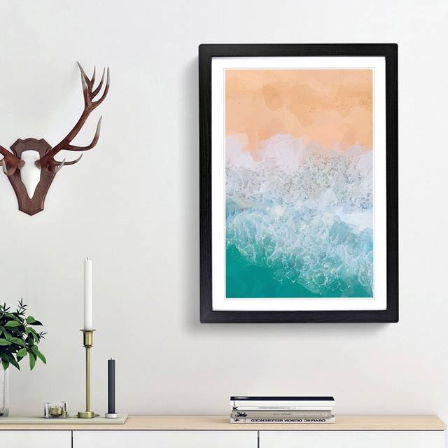 Beach in Hawaii Abstract Art - Picture Frame Graphic Art Print - Black Framed (87cm H x 62cm W x 2cm D)
